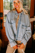 Washed Denim Zip Front Patch Pocket Drop Shoulder Cropped Jacket